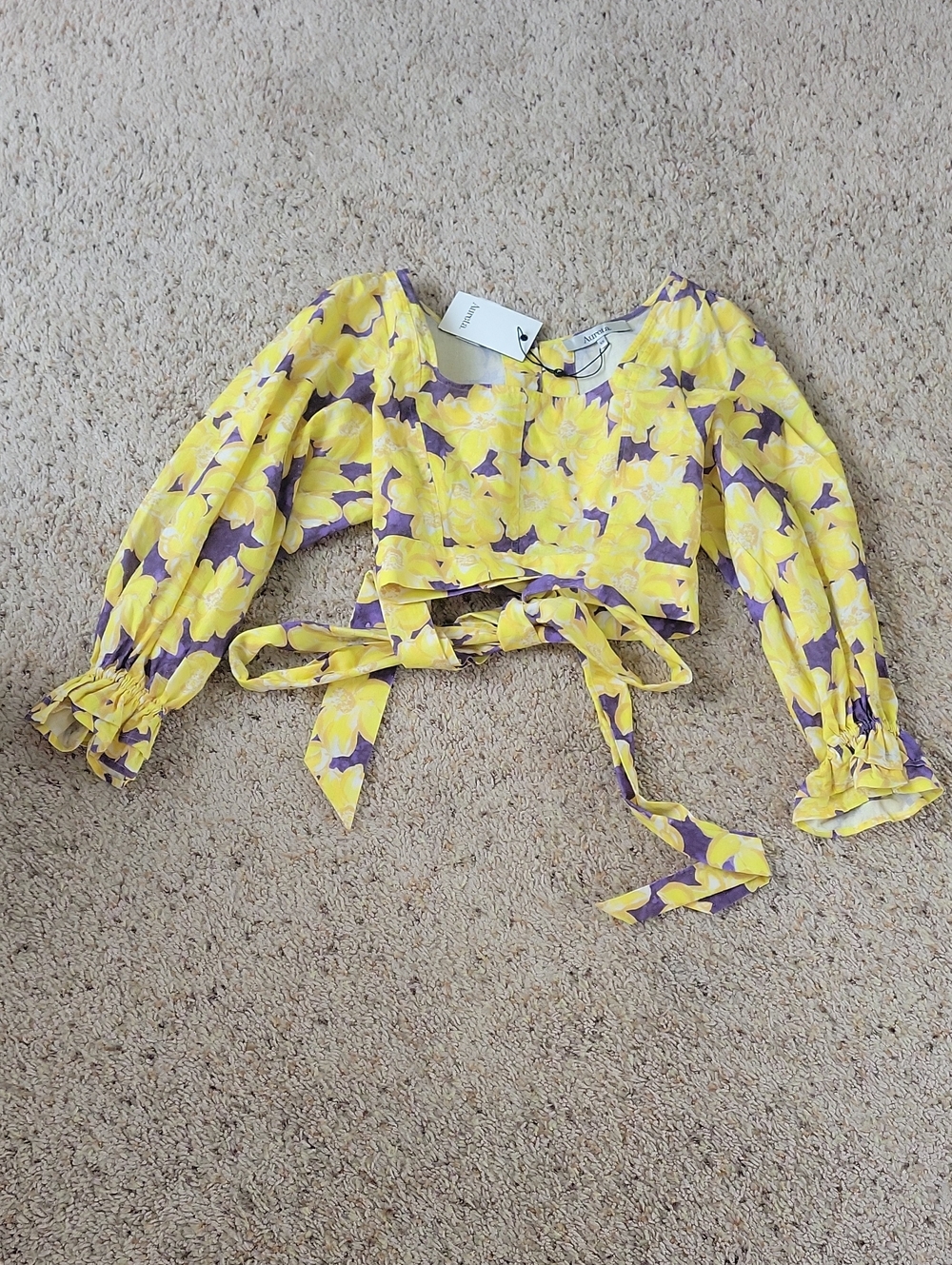 Aureta Floral Yellow & Purple Tie Crop Top